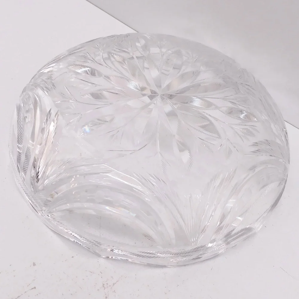 Vtg Pressed Glass Serving Bowl W/ Starburst Design – Scalloped Edge Clear Bowl